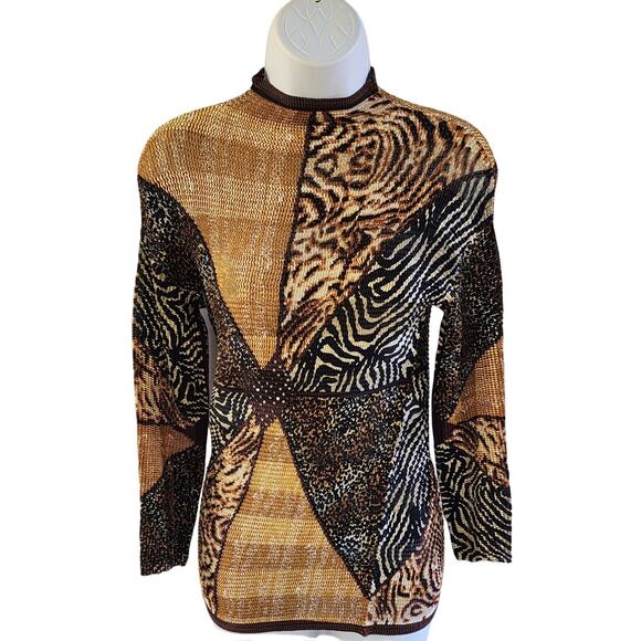 Alberto Makali Mixed Pattern Beaded Top Luxe Brown Black & Gold Statement  Small - Picture 2 of 10